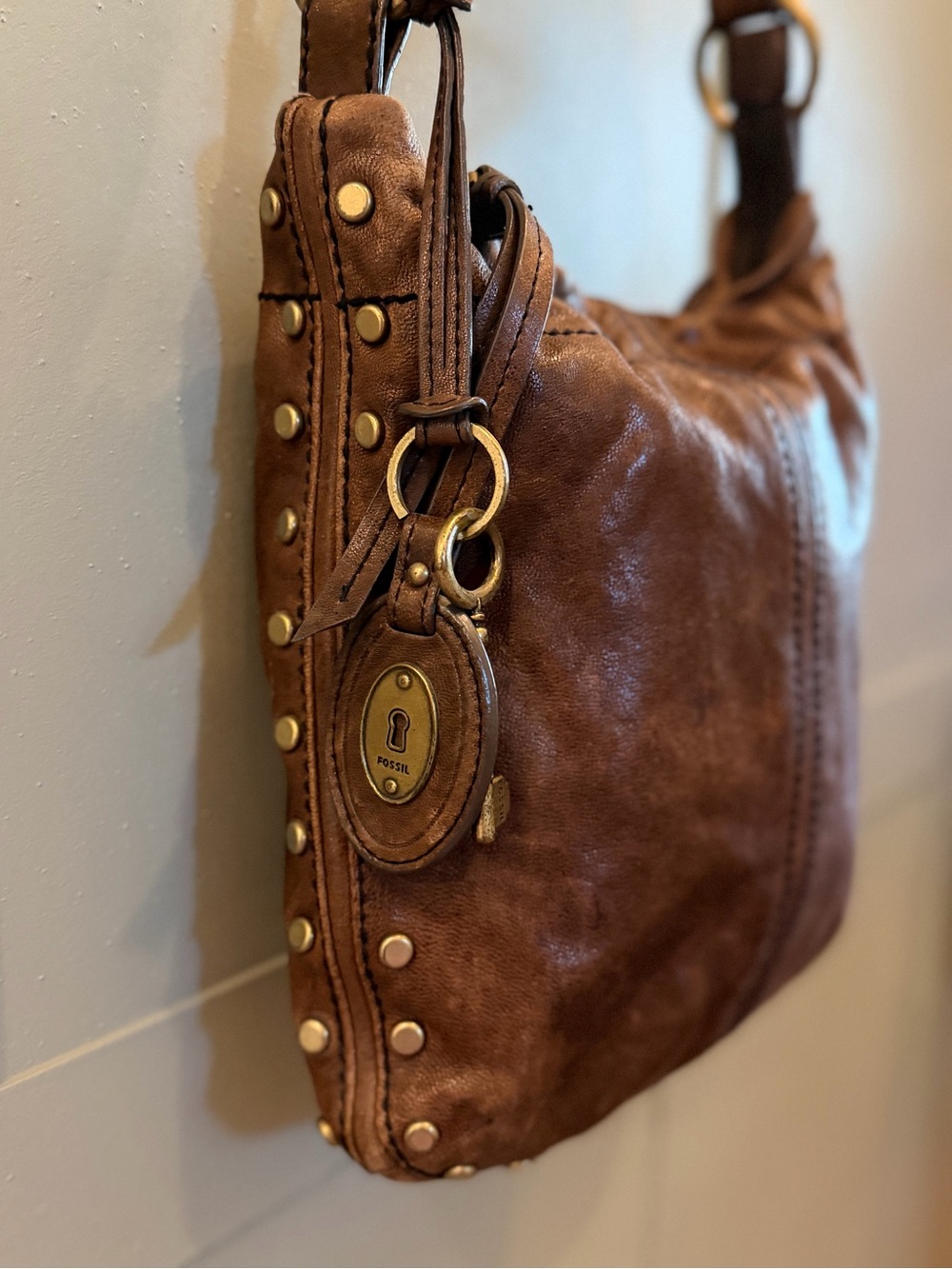 Fossil Leather Crossbody Bag with Brass Hardware - Picture 3 of 10